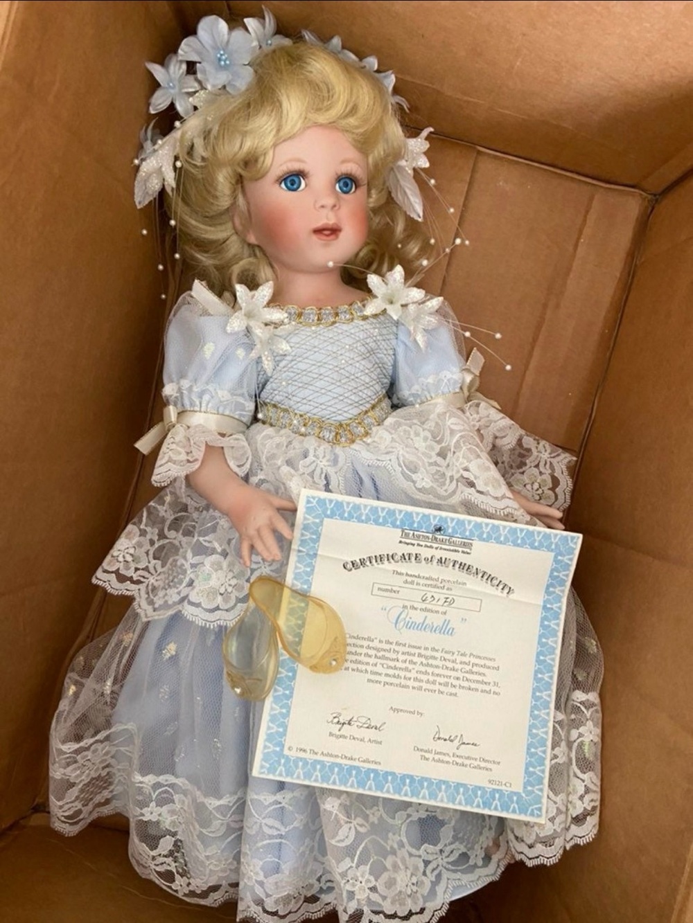 Porcelain Cinderella Doll in Pale Blue Lace Dress